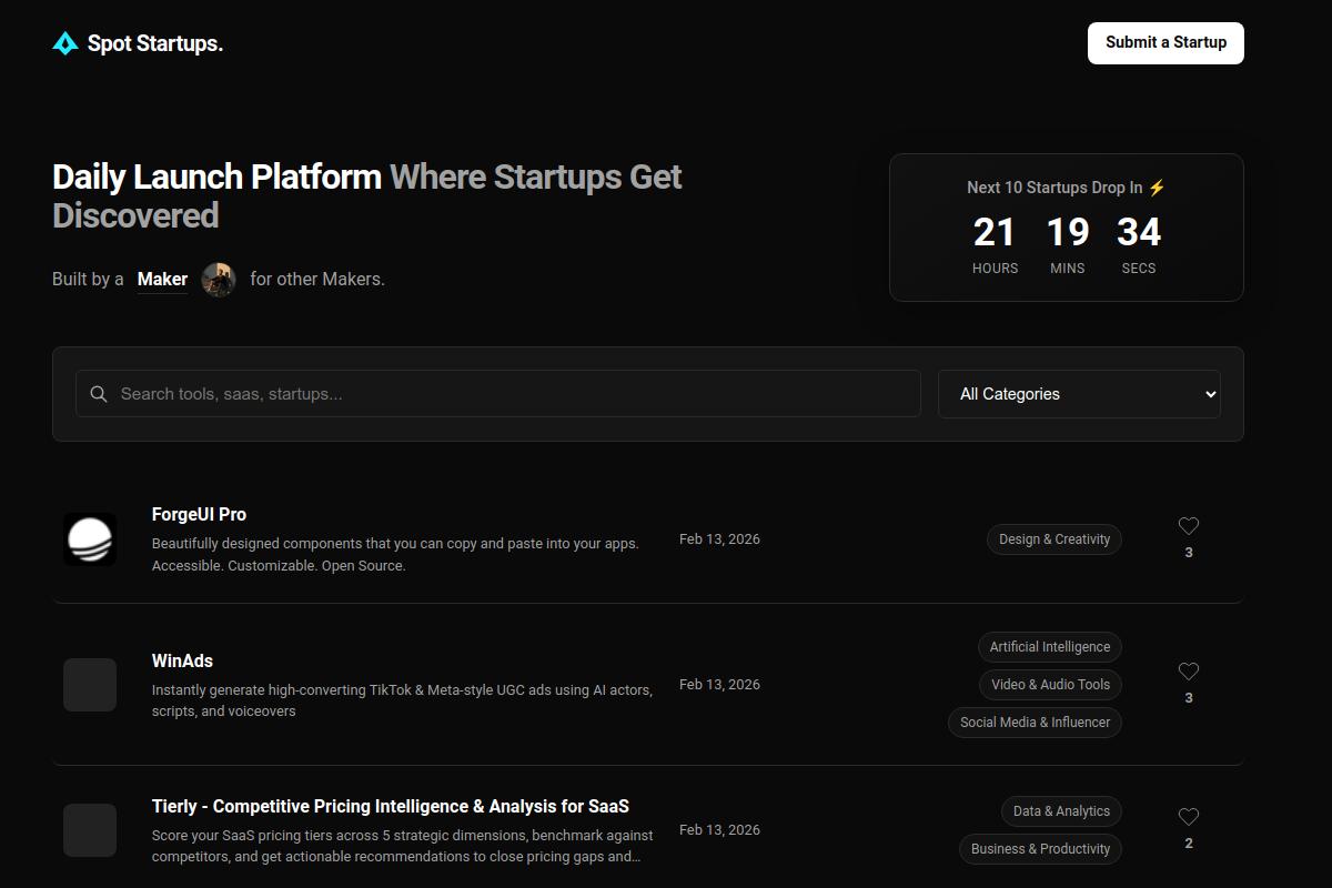 Spot Startups - Screenshot 1