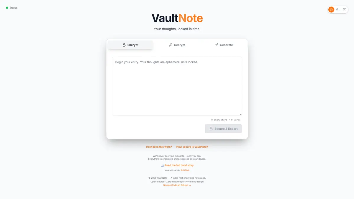 Vault Note - Screenshot 1