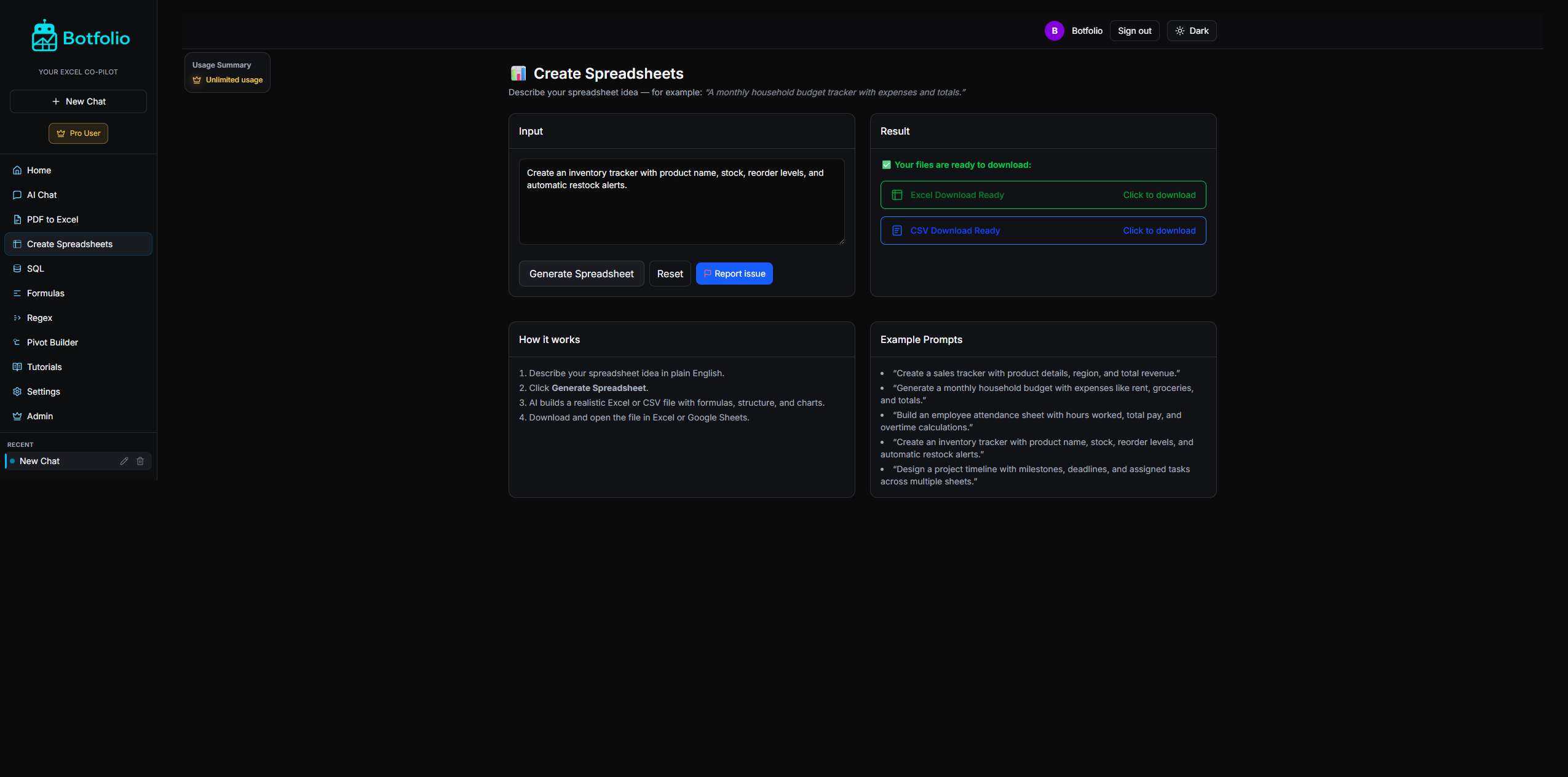 Botfolio - Screenshot 1