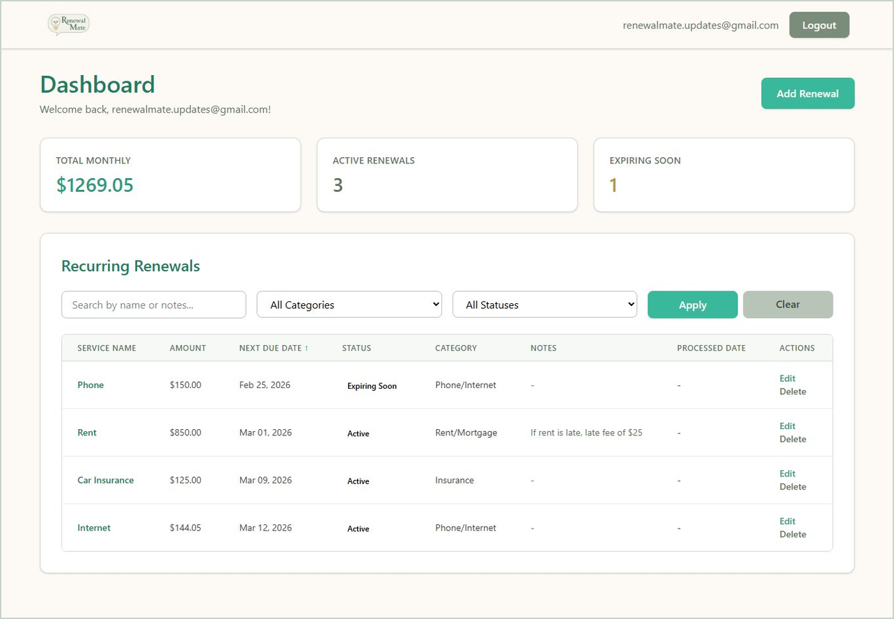 RenewalMate - Screenshot 1