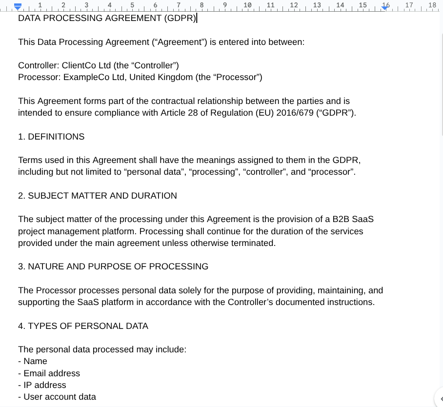 GDPR Data Processing Agreement for SaaS - Screenshot 1