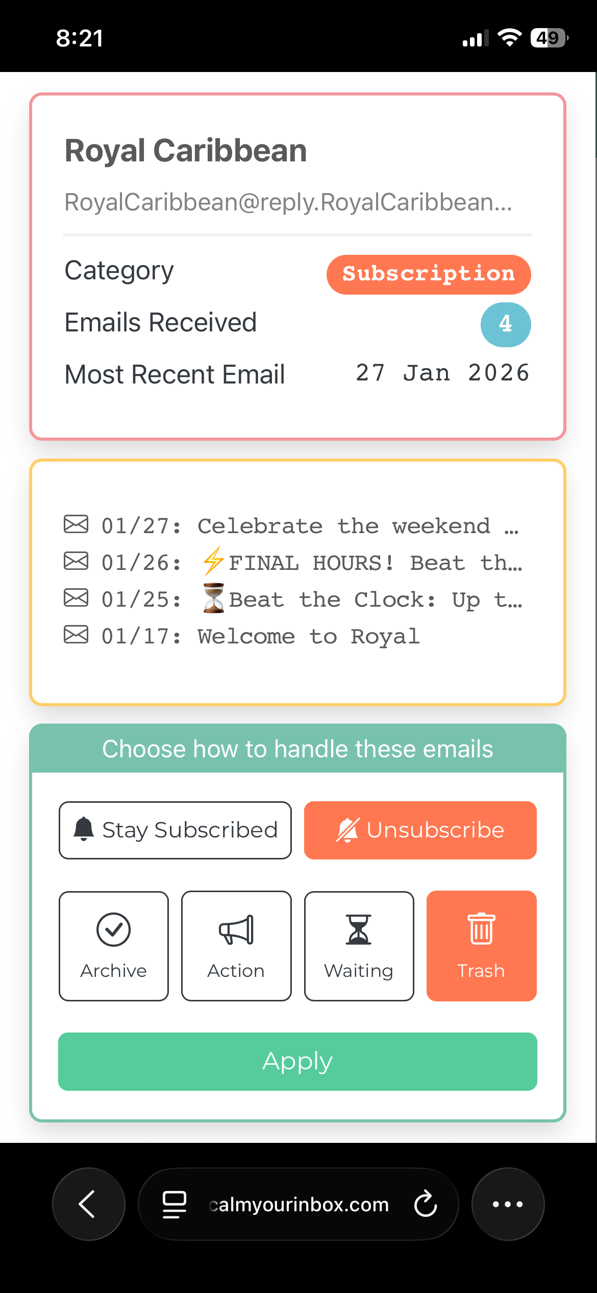 Calm Your Inbox - Screenshot 1