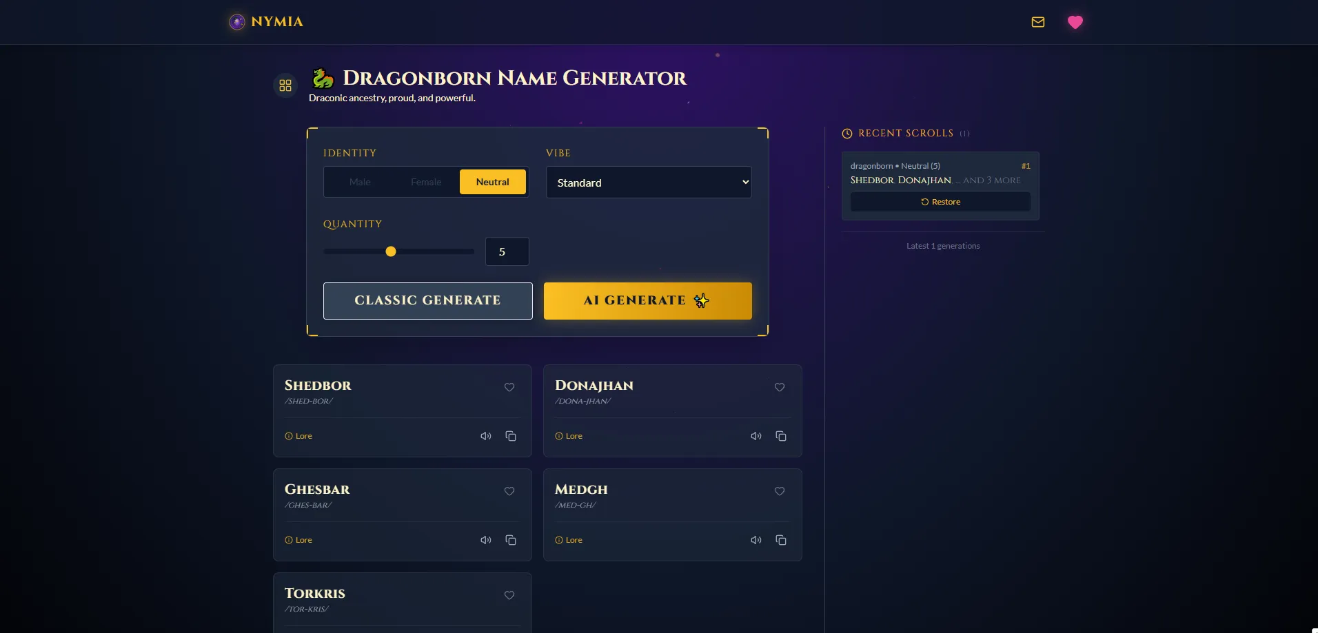 Nymia - Fantasy Name Generator - Screenshot 2