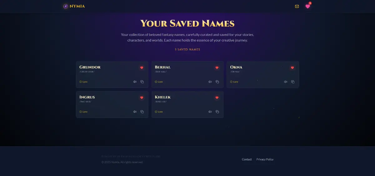 Nymia - Fantasy Name Generator - Screenshot 3