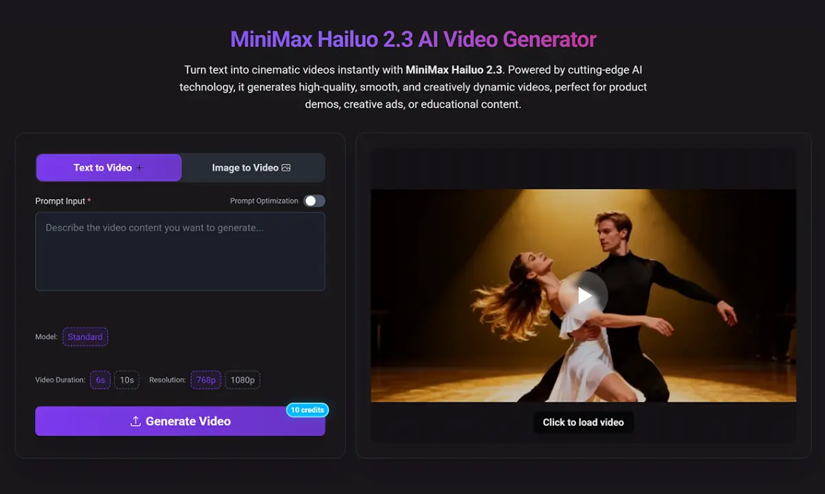 Hailuo 02 AI Video Generator - Screenshot 1